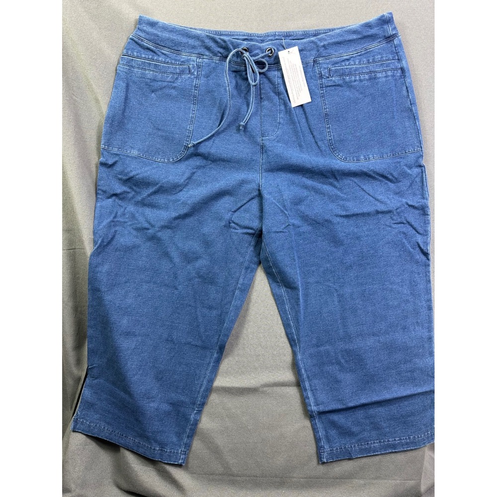 National Stonewash Blue Knit Capri Pants Drawstring Waist 23707 20W NWT
